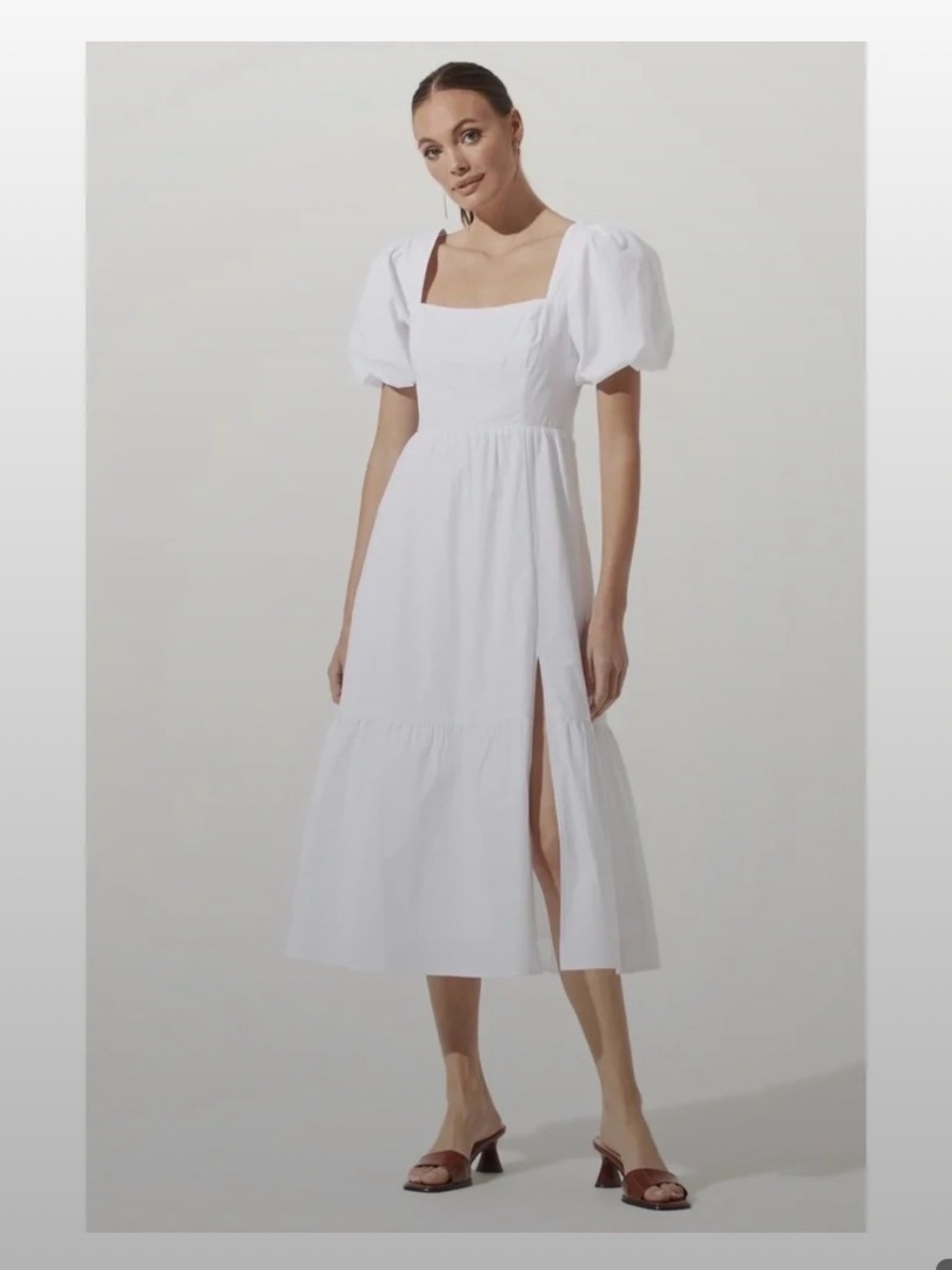 ASTR the label White Puff-Sleeve Midi Dress with Square Neck